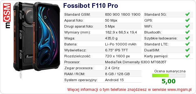 Dane telefonu Fossibot F110 Pro