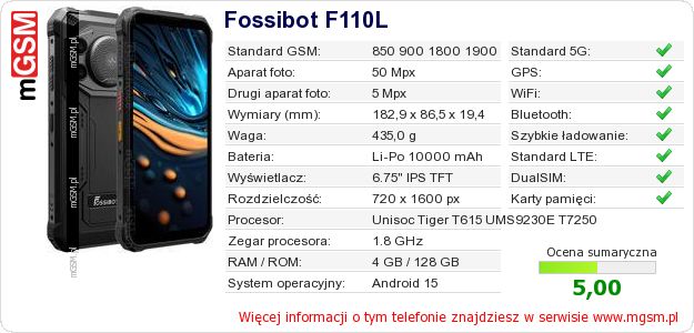 Dane telefonu Fossibot F110L