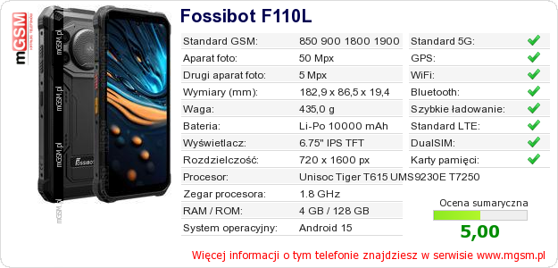 Dane telefonu Fossibot F110L Dane telefonu Fossibot F110L