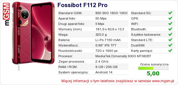 Dane telefonu Fossibot F112 Pro Dane telefonu Fossibot F112 Pro
