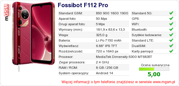 Dane telefonu Fossibot F112 Pro