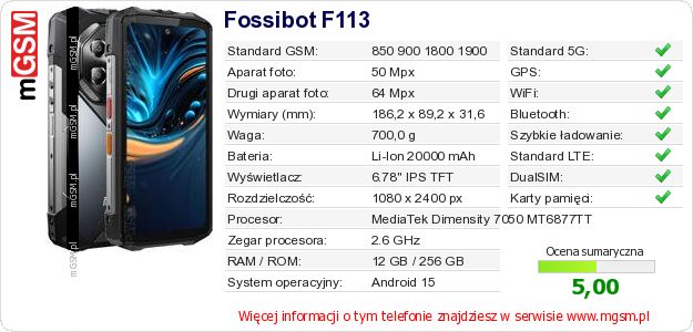 Dane telefonu Fossibot F113 Dane telefonu Fossibot F113