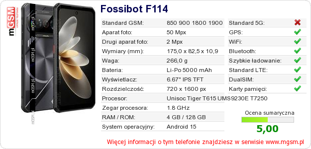 Dane telefonu Fossibot F114