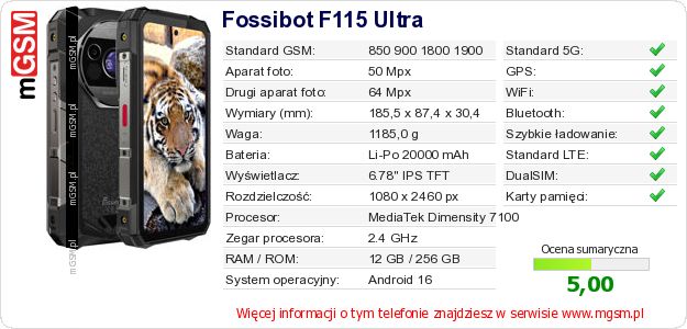 Dane telefonu Fossibot F115 Ultra Dane telefonu Fossibot F115 Ultra