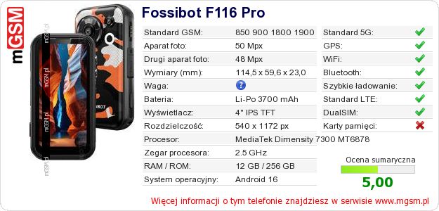 Dane telefonu Fossibot F116 Pro