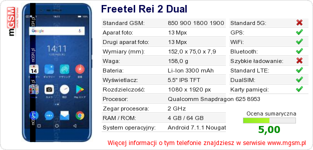 Dane telefonu Freetel Rei 2 Dual