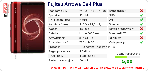 Dane telefonu Fujitsu Arrows Be4 Plus