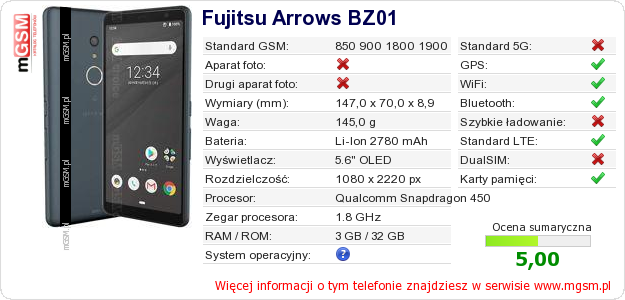Dane telefonu Fujitsu Arrows BZ01