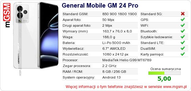 Dane telefonu General Mobile GM 24 Pro Dane telefonu General Mobile GM 24 Pro