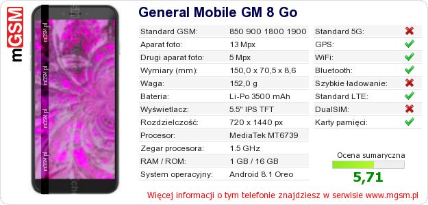Dane telefonu General Mobile GM 8 Go Dane telefonu General Mobile GM 8 Go