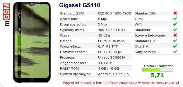 Dane telefonu Gigaset GS110