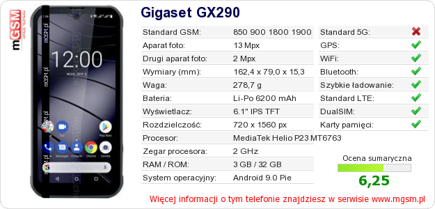 Dane telefonu Gigaset GX290