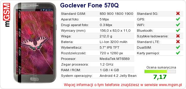 Dane telefonu Goclever Fone 570Q