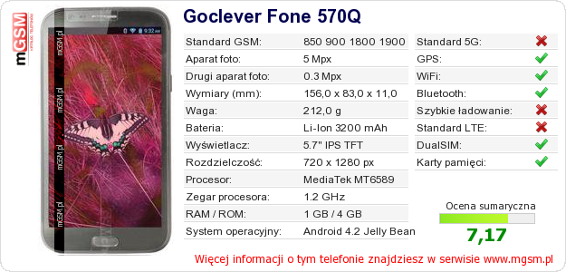Dane telefonu Goclever Fone 570Q