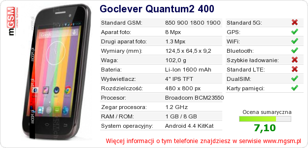 Dane telefonu Goclever Quantum2 400