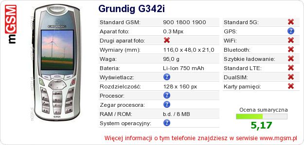 Dane telefonu Grundig G342i