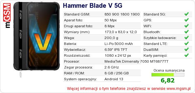 Dane telefonu Hammer Blade V 5G