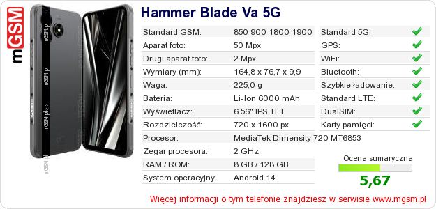Dane telefonu Hammer Blade Va 5G
