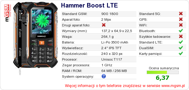 Dane telefonu Hammer Boost LTE