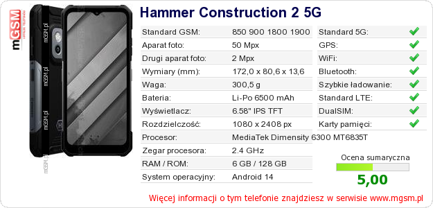 Dane telefonu Hammer Construction 2 5G