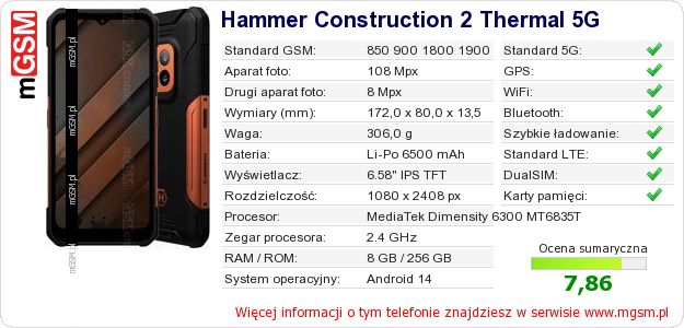 Dane telefonu Hammer Construction 2 Thermal 5G