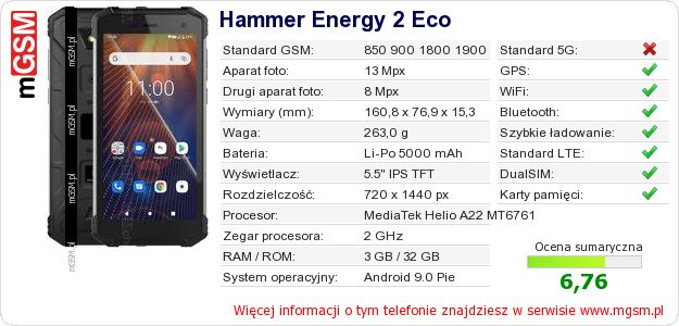 Dane telefonu Hammer Energy 2 Eco