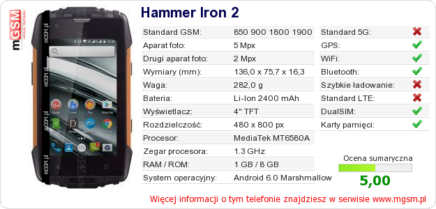 Dane telefonu Hammer Iron 2