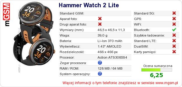 Dane telefonu Hammer Watch 2 Lite