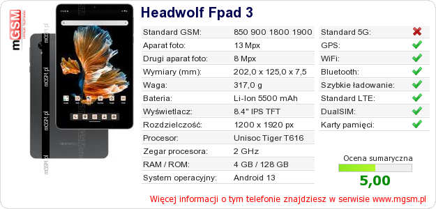 Dane telefonu Headwolf Fpad 3