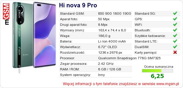 Dane telefonu Hi nova 9 Pro Dane telefonu Hi nova 9 Pro