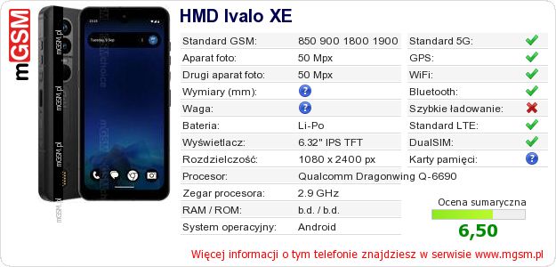 Dane telefonu HMD Ivalo XE