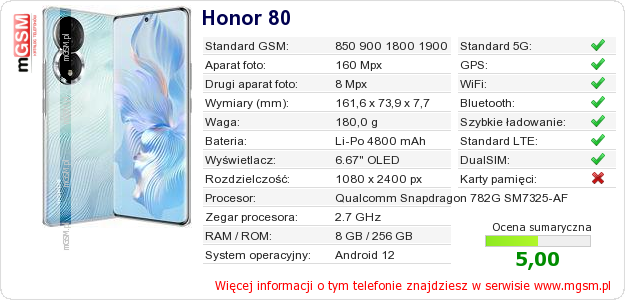 Dane telefonu Honor 80