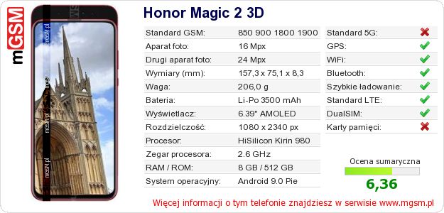 Dane telefonu Honor Magic 2 3D Dane telefonu Honor Magic 2 3D