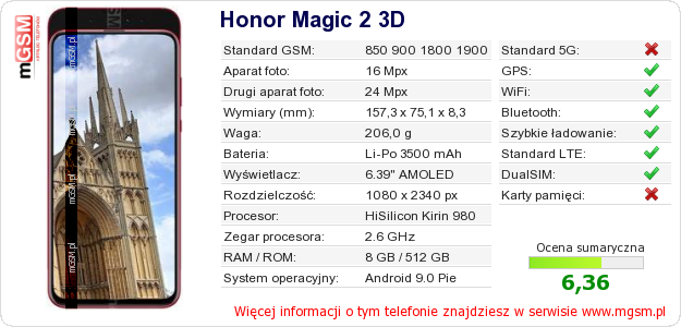 Dane telefonu Honor Magic 2 3D
