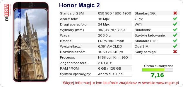 Dane telefonu Honor Magic 2 Dane telefonu Honor Magic 2