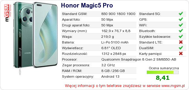 Dane telefonu Honor Magic5 Pro Dane telefonu Honor Magic5 Pro