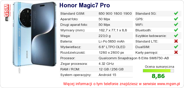 Dane telefonu Honor Magic7 Pro