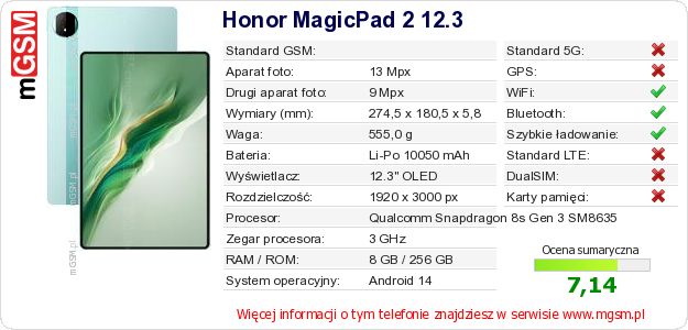 Dane telefonu Honor MagicPad 2 12.3 Dane telefonu Honor MagicPad 2 12.3