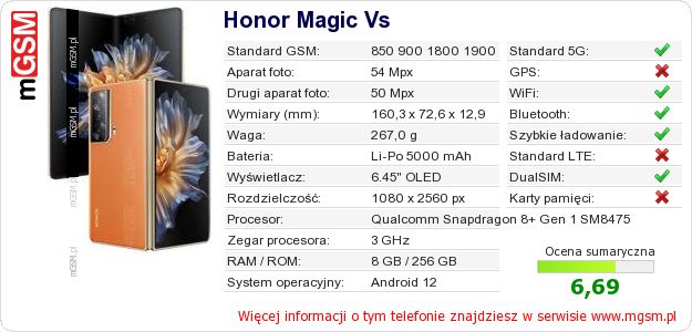 Dane telefonu Honor Magic Vs