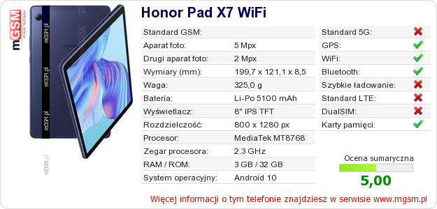 Dane telefonu Honor Pad X7 WiFi