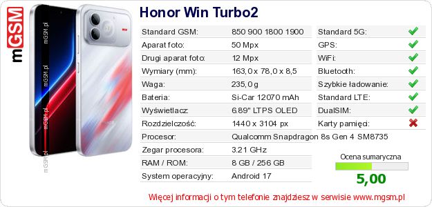 Dane telefonu Honor Win Turbo2 Dane telefonu Honor Win Turbo2