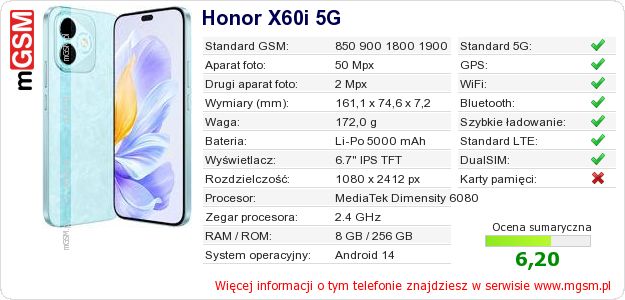 Dane telefonu Honor X60i 5G