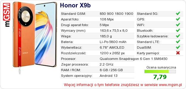 Dane telefonu Honor X9b Dane telefonu Honor X9b