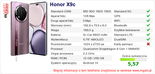 Dane telefonu Honor X9c