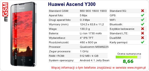 Dane telefonu Huawei Ascend Y300 Dane telefonu Huawei Ascend Y300