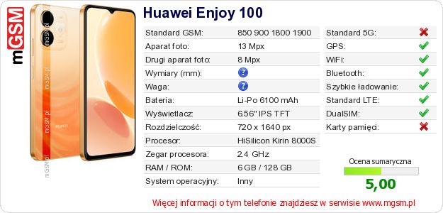 Dane telefonu Huawei Enjoy 100