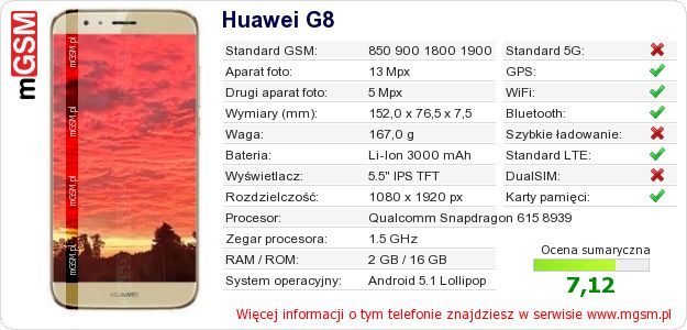 Dane telefonu Huawei G8