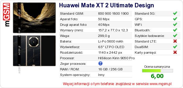 Dane telefonu Huawei Mate XT 2 Ultimate Design Dane telefonu Huawei Mate XT 2 Ultimate Design