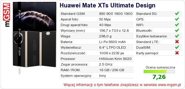 Dane telefonu Huawei Mate XTs Ultimate Design Dane telefonu Huawei Mate XTs Ultimate Design