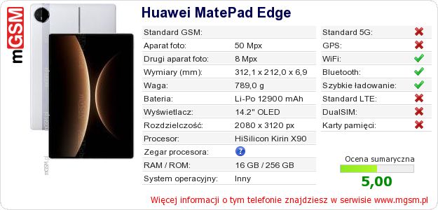Dane telefonu Huawei MatePad Edge Dane telefonu Huawei MatePad Edge